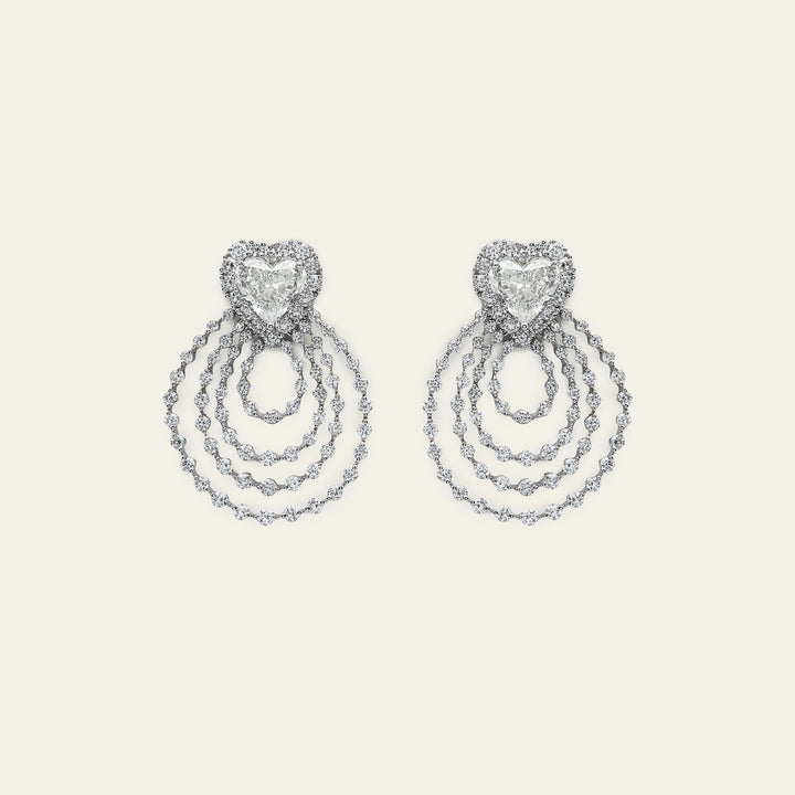 Radiant Hearts Cascading White Gold Diamond Earrings - View 3