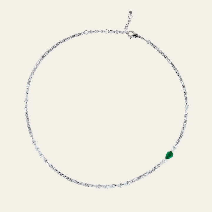 Diamond Tennis Necklace with Blue Sapphire Accent - View 3
