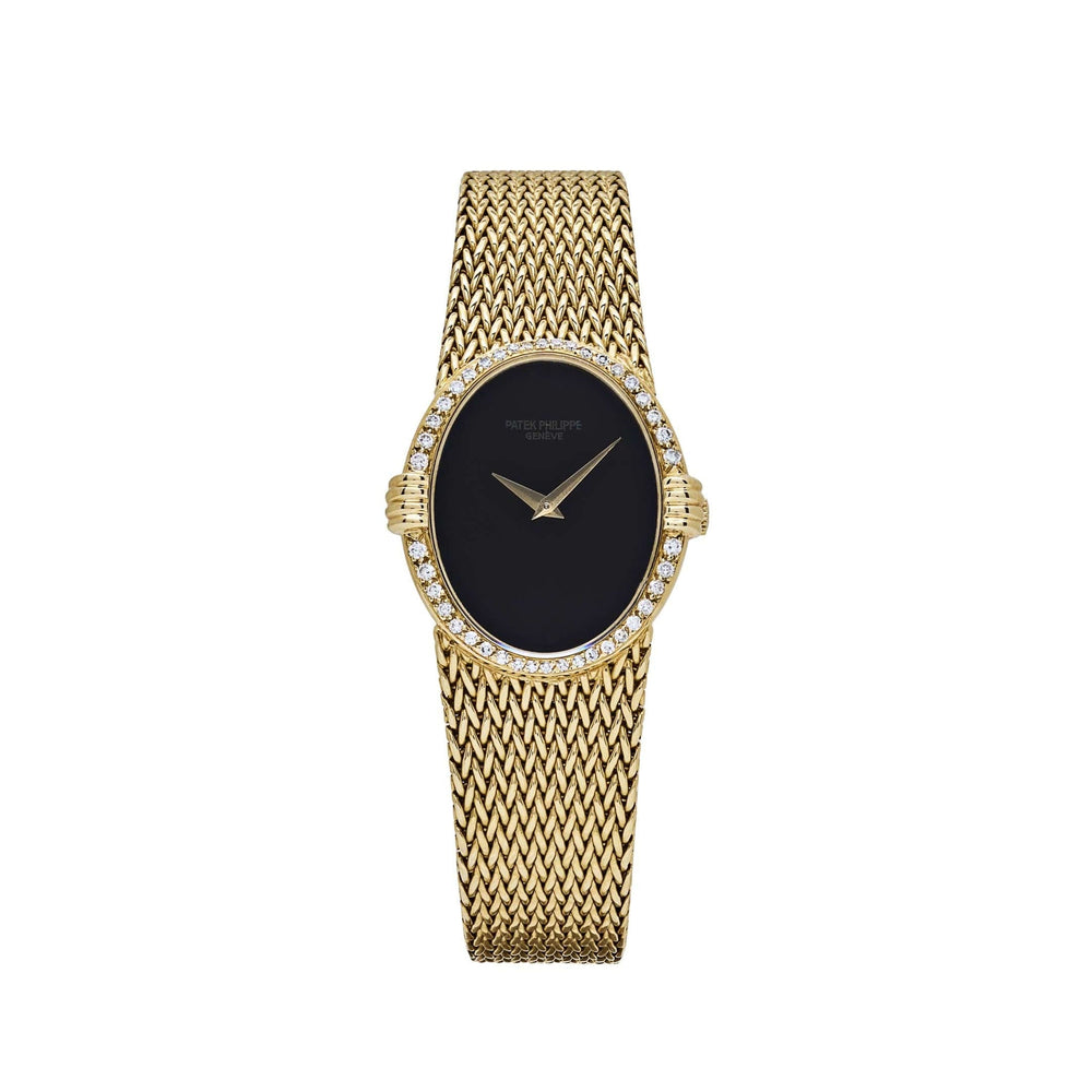 Patek Philippe Ellipse Vintage Yellow Gold Black Onyx Dial Diamond Bezel