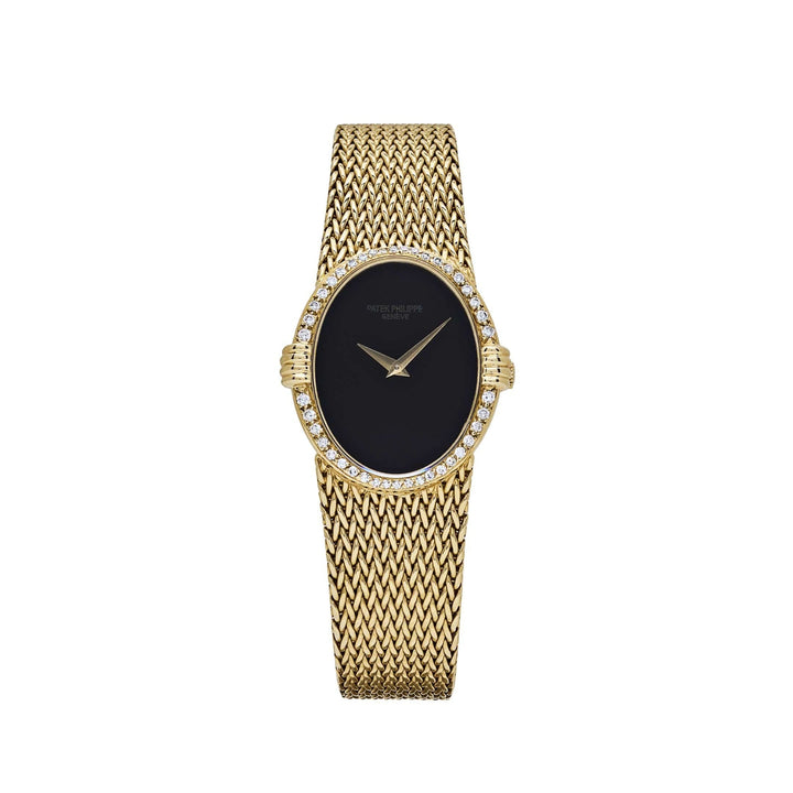 Patek Philippe Ellipse Vintage Yellow Gold Black Onyx Dial Diamond Bezel