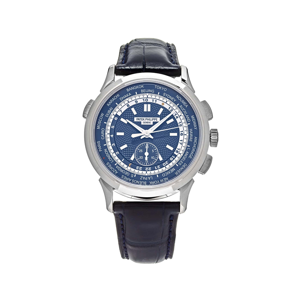 Patek Philippe Complications 5930G-010 World Time Flyback Chronograph White Gold Blue Dial (2020) - View 13