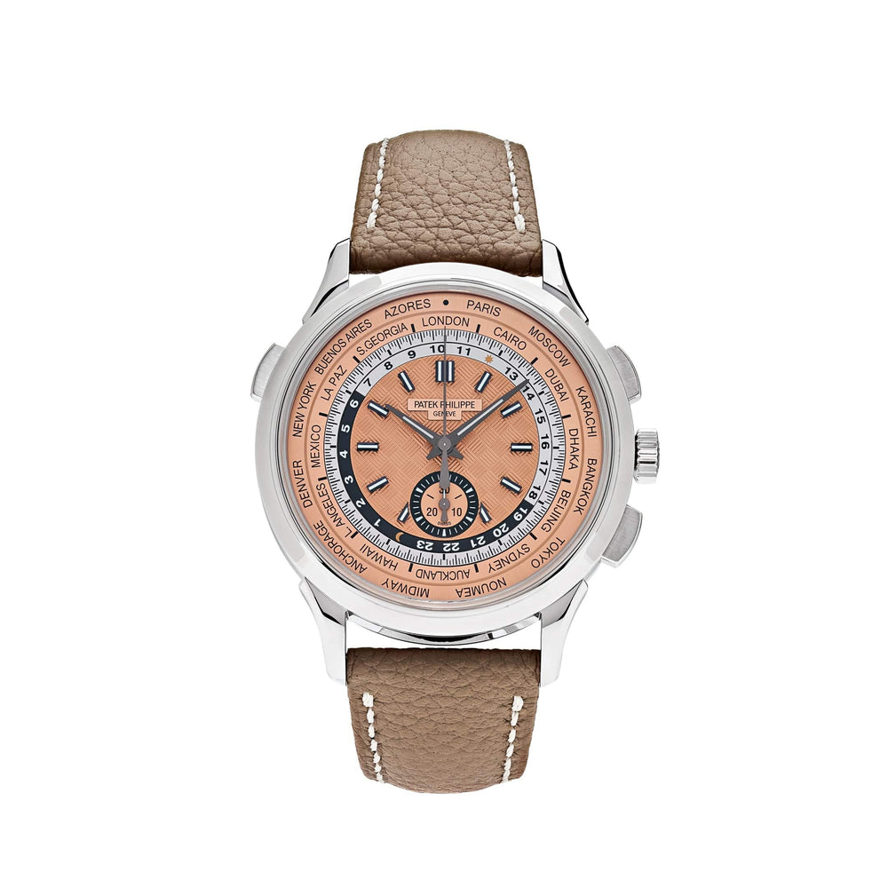 Patek Philippe Complications 5935A-001 World Time Chronograph Steel Opaline Carbon Motif Dial - View 6