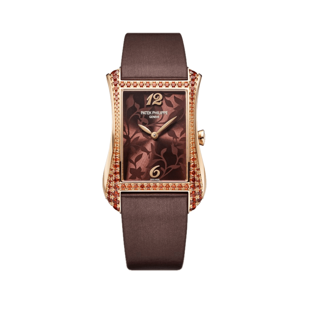 Patek Philippe Gondolo 4962/200R-001 Rose Gold Spessartine Bezel Breguet Numerals Brown Floral Motif Dial - View 6