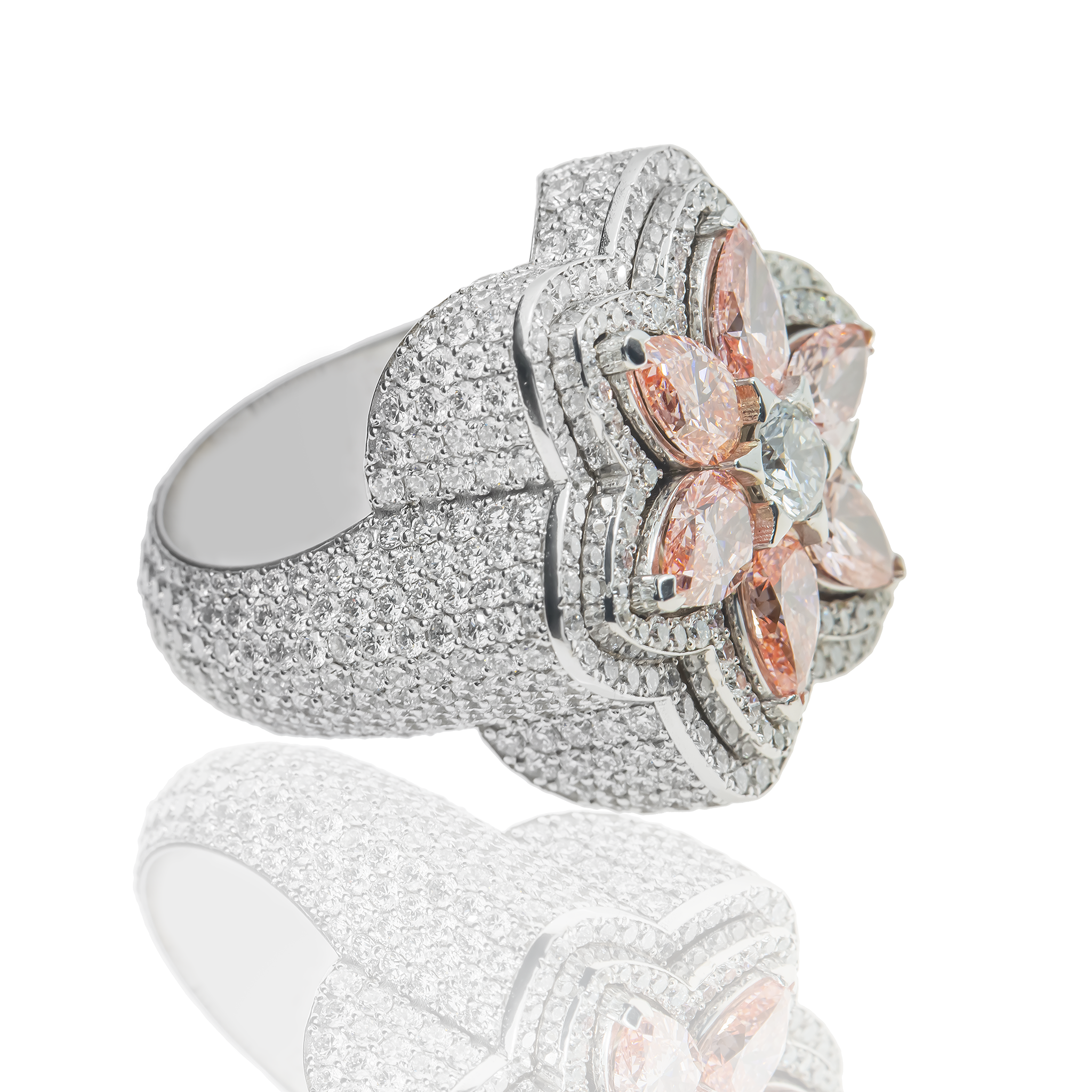 PINK DIAMOND FLOWER RING - View 2