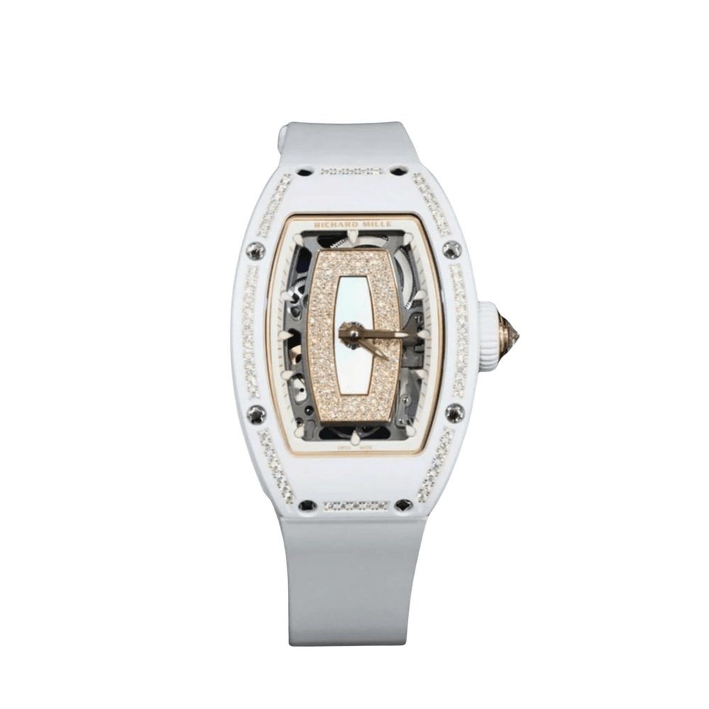 Richard Mille RM 07-01 White Ceramic Rose Gold Jasper Mother of Pearl Dial Diamond Bezel - View 2