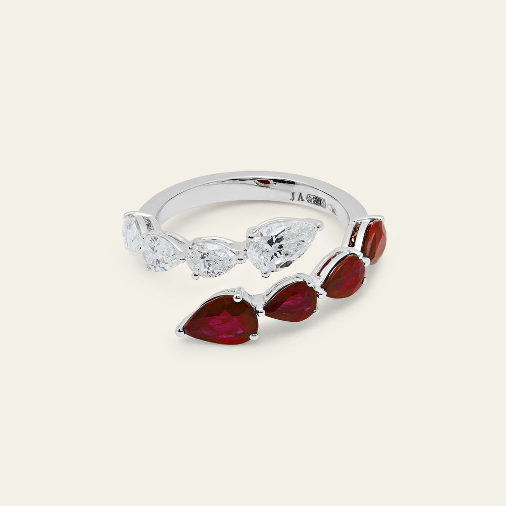 Diamond and Ruby Bypass Ring - View 2