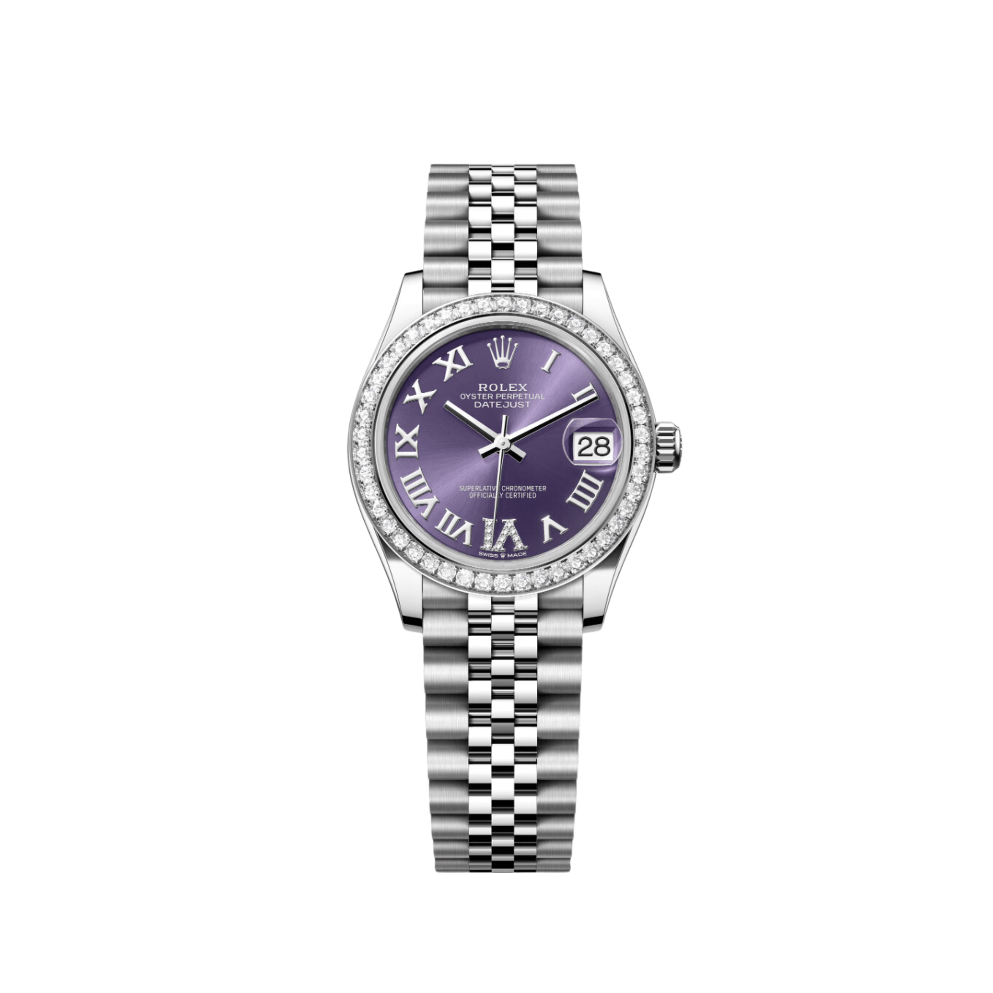 Rolex Datejust 278384RBR 'Ladies' Stainless Steel Diamond Bezel Violet Roman Dial Jubilee - View 11