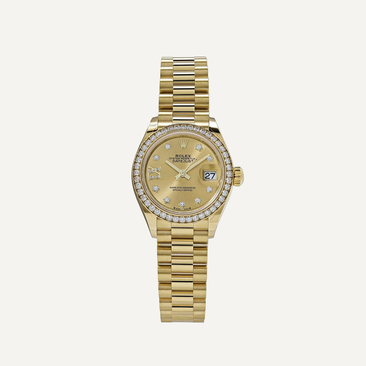 Rolex Datejust 279138RBR 'Ladies' Yellow Gold Champagne Diamond Dial President (2022) - View 5