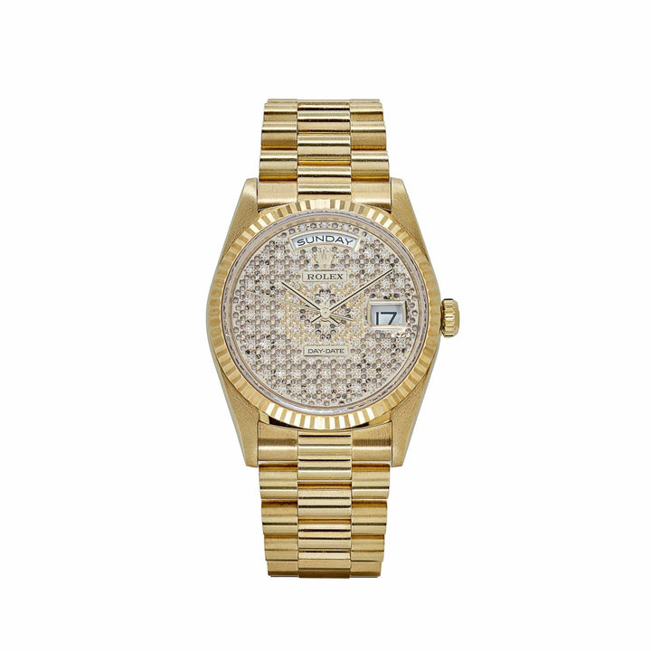 Rolex Day-Date 18238 Yellow Gold Skeleton Pavè Diamond Dial - View 4