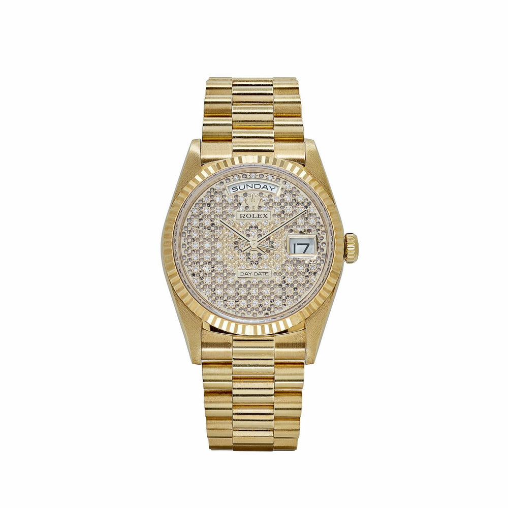 Rolex Day-Date 18238 Yellow Gold Skeleton Pavè Diamond Dial - View 4