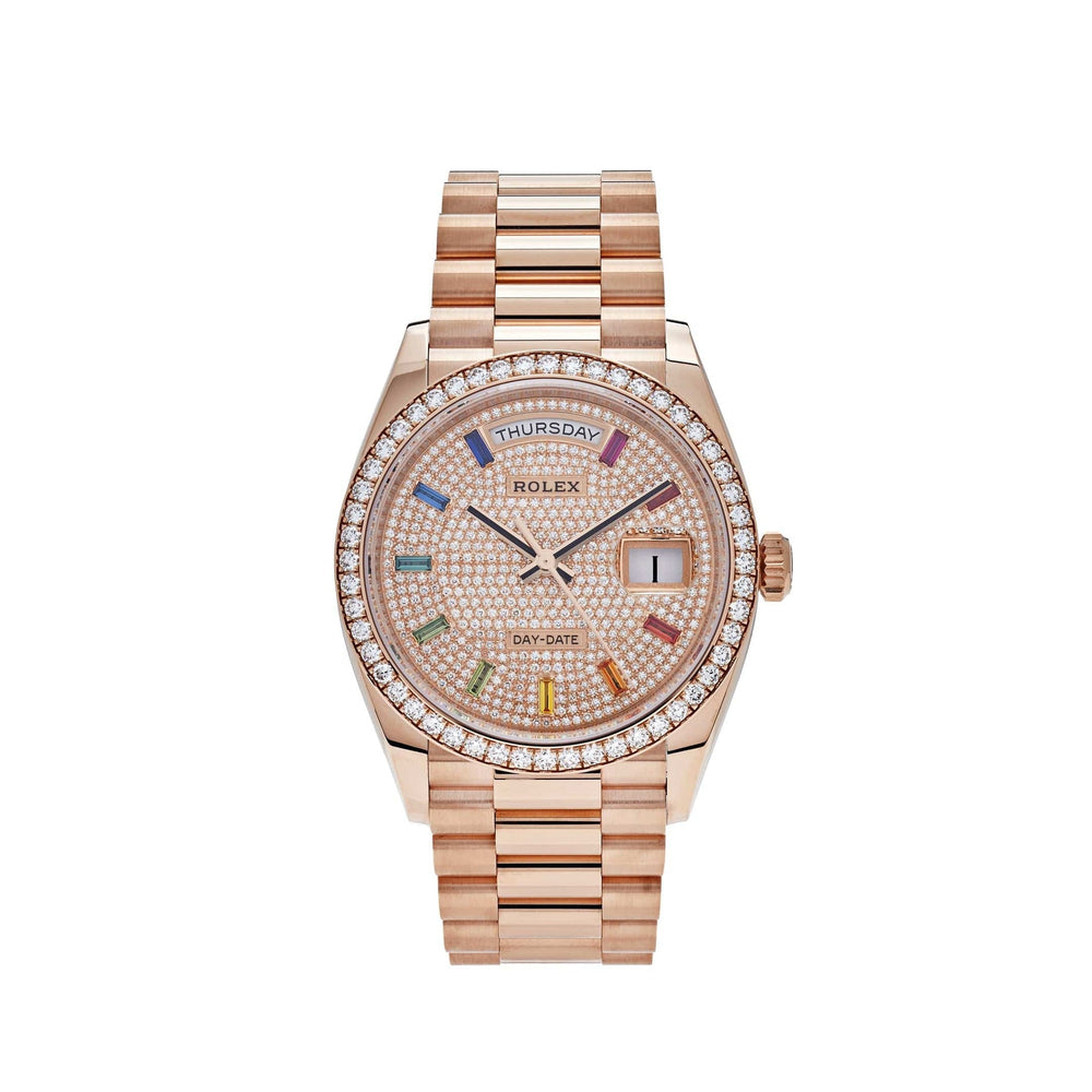 Rolex Day-Date 128345RBR Rose Gold Rainbow Diamond Pave Dial (2021) - View 2