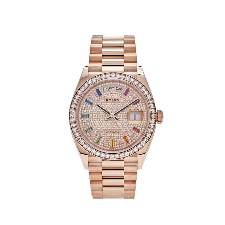 Rolex Day-Date 128345RBR Rose Gold Rainbow Diamond Pave Dial (2021) - View 2