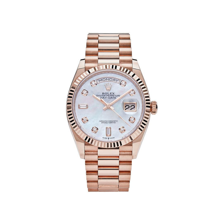 Rolex Day-Date 128235 Rose Gold Mother of Pearl Diamond Dial - View 7