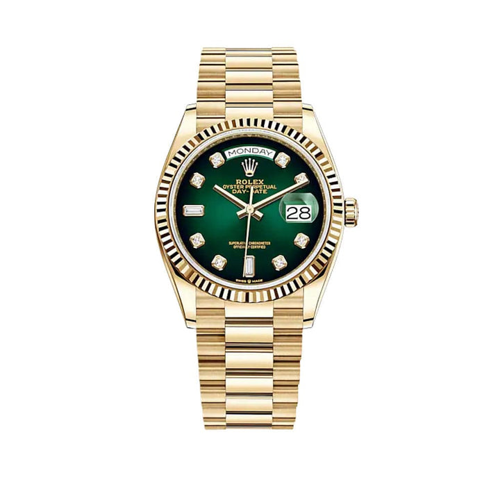 Rolex Day-Date 128238 Yellow Gold Green Ombré Diamond Dial (2020) - View 11