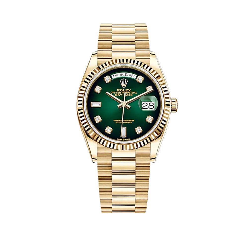 Rolex Day-Date 128238 Yellow Gold Green Ombré Diamond Dial (2020) - View 11