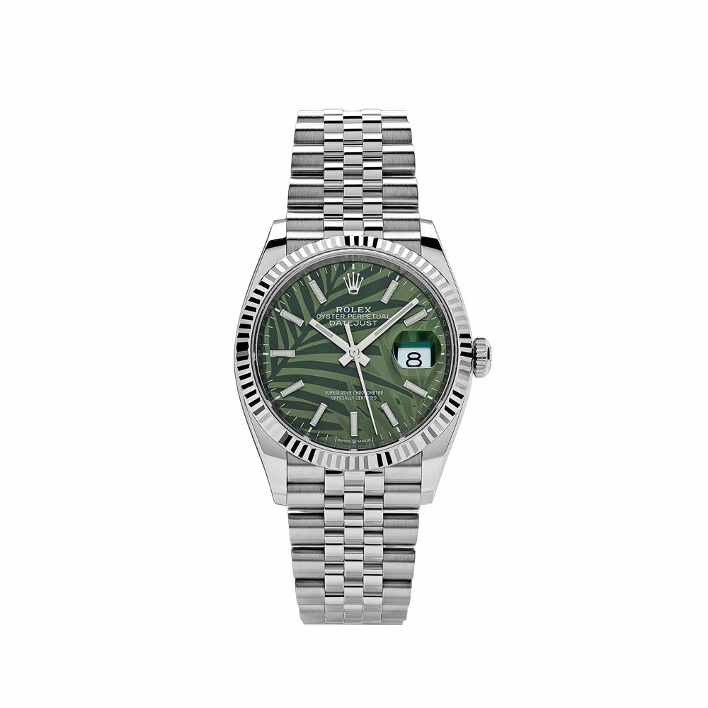 Rolex Datejust 126234 White Gold Stainless Steel Olive Green Palm Motif Dial - View 13