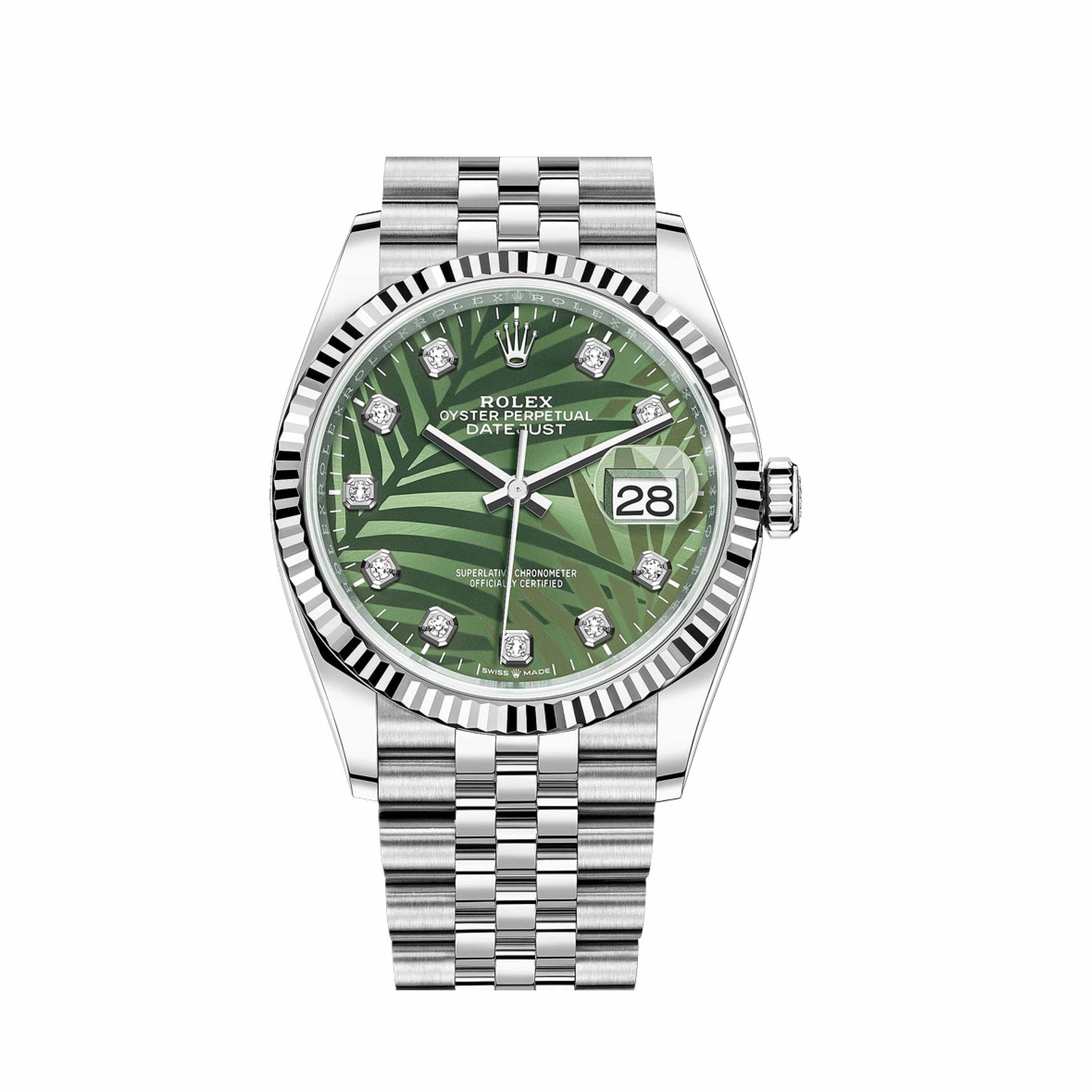 Rolex Datejust 126234 White Gold Stainless Steel Palm Motif Diamond Dial Jubilee (2023) - View 6