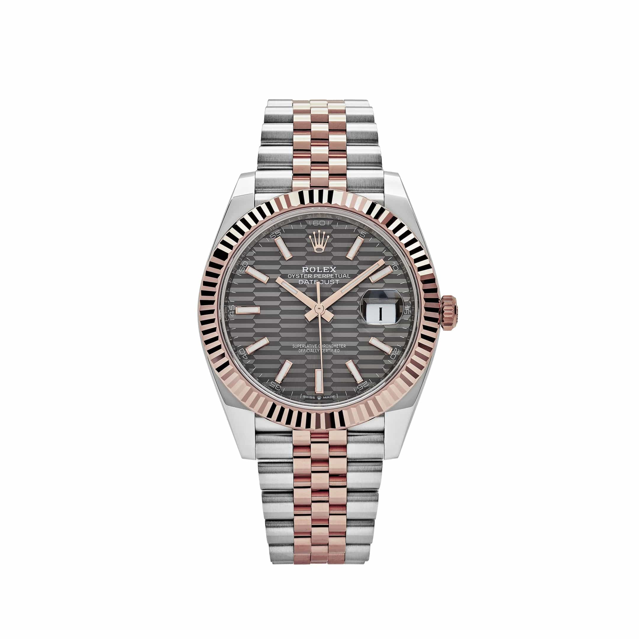 Rolex Datejust 126331 Rose Gold Stainless Steel Rhodium Slate Fluted Motif Dial Jubilee (2023) - View 13