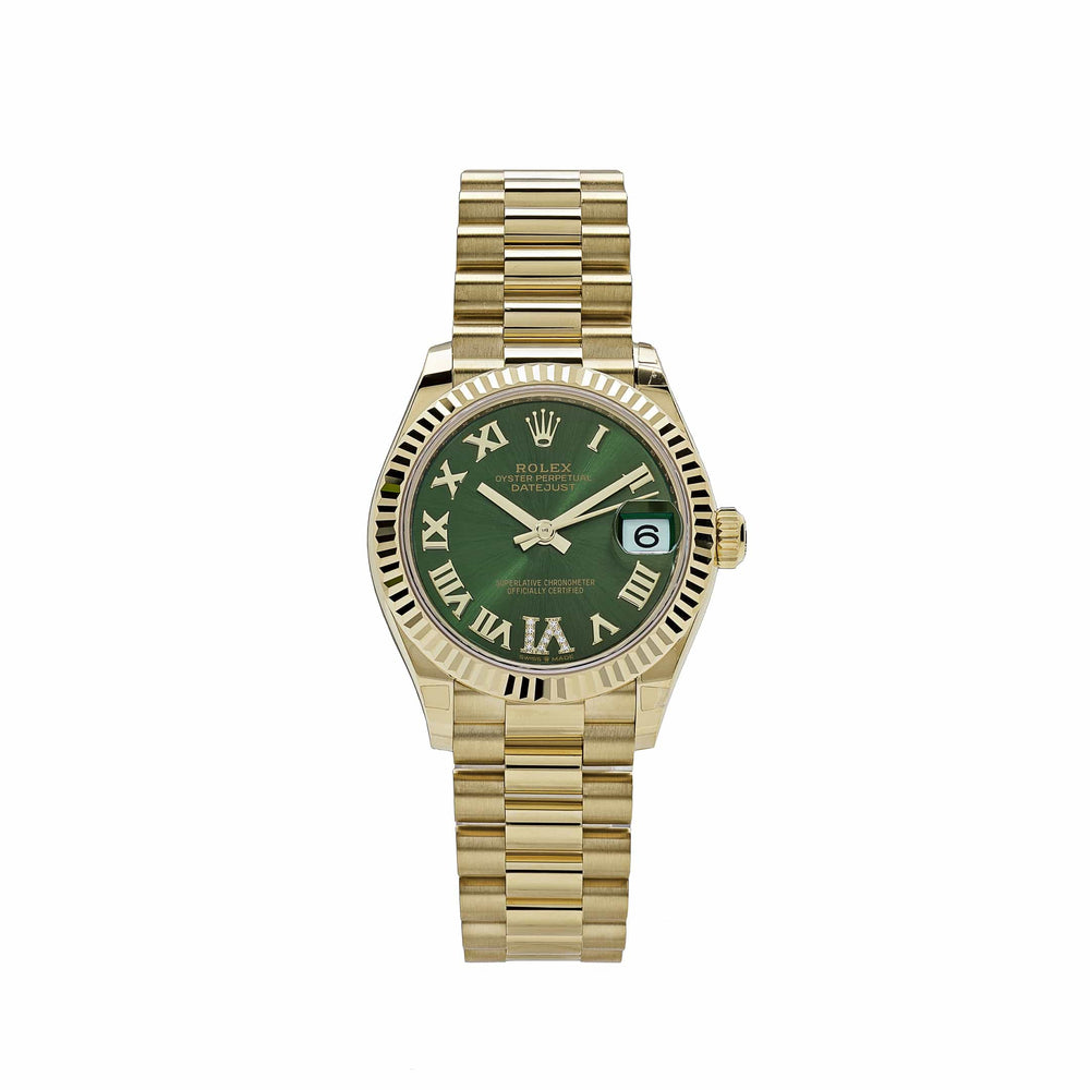 Rolex Datejust 278278 'Ladies' Yellow Gold Diamond Green Dial President (2023) - View 12