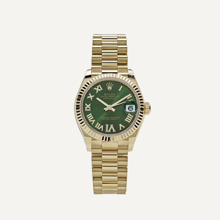 Rolex Datejust 278278 'Ladies' Yellow Gold Diamond Green Dial President (2023) - View 12