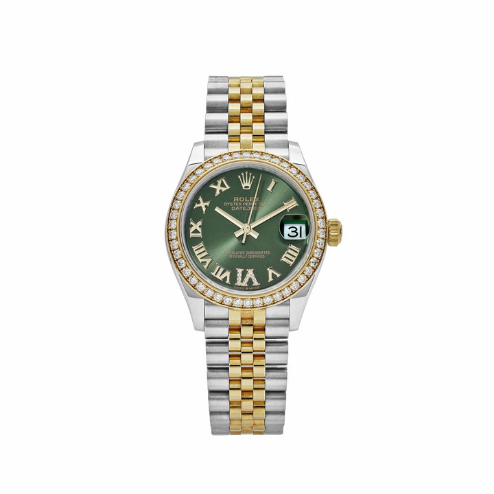 Rolex Datejust 278383RBR 'Ladies' Yellow Gold Stainless Steel Green Roman Dial Diamond Bezel - View 8
