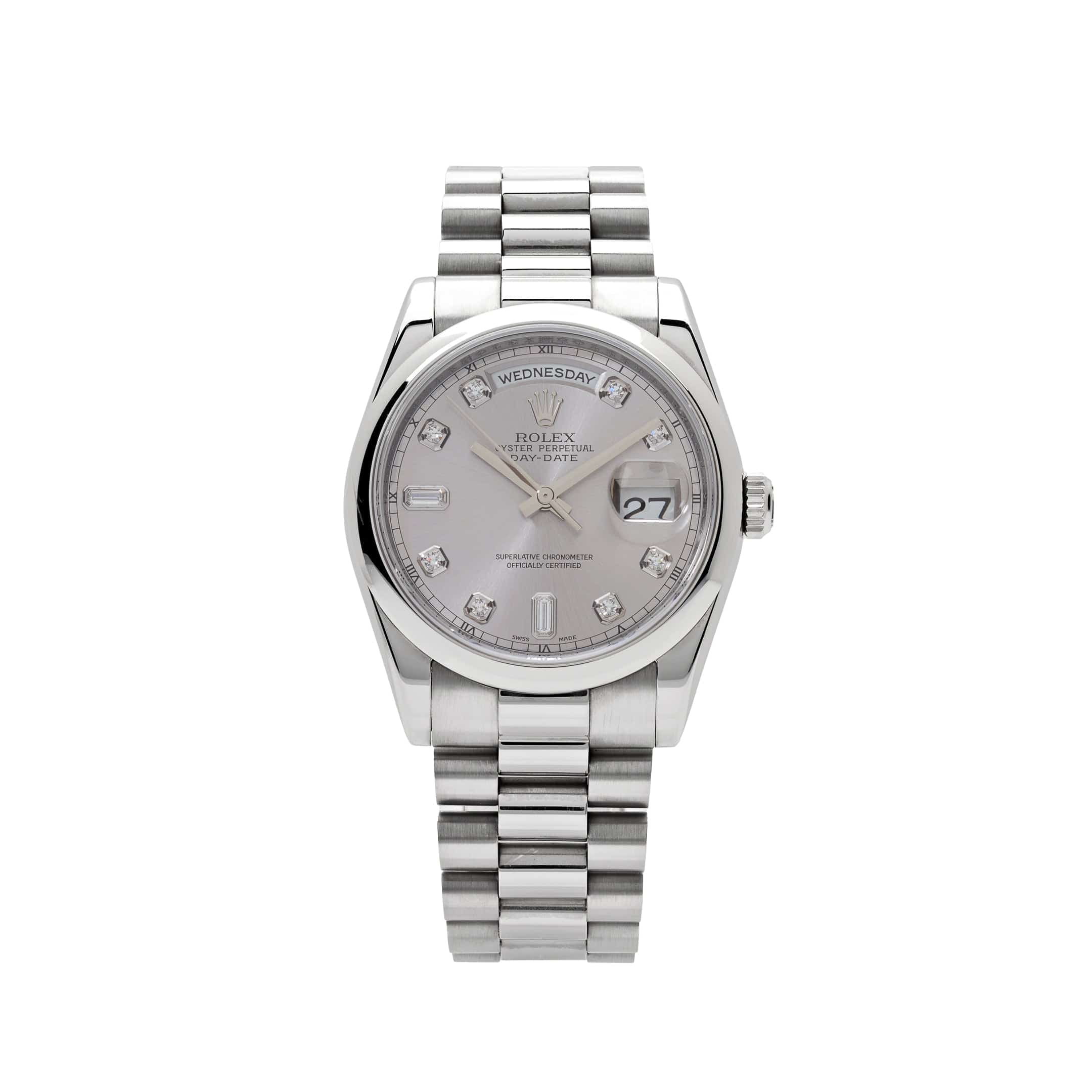 Rolex Day-Date 118206 Platinum Silver Diamond Dial - View 12