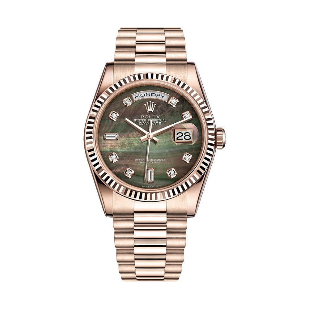 Rolex Day-Date 118235F Rose Gold Black Mother of Pearl Diamond Dial - View 2
