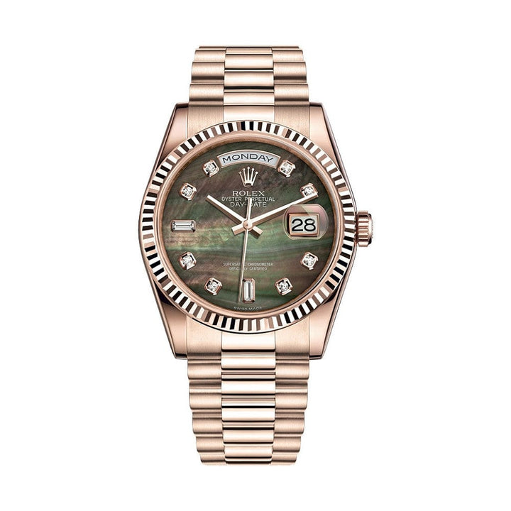 Rolex Day-Date 118235F Rose Gold Black Mother of Pearl Diamond Dial - View 2