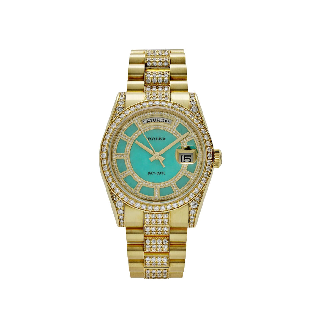 Rolex Day-Date 118388 Yellow Gold Jade Green Dial Diamond Pavé 'Carousel' - View 13