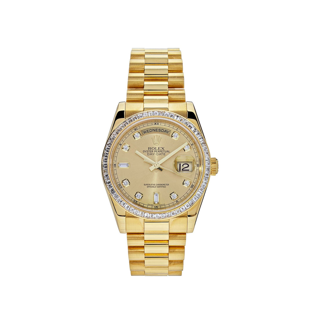 Rolex Day-Date 118398BR Yellow Gold Diamond Bezel Champagne Diamond Dial - View 4