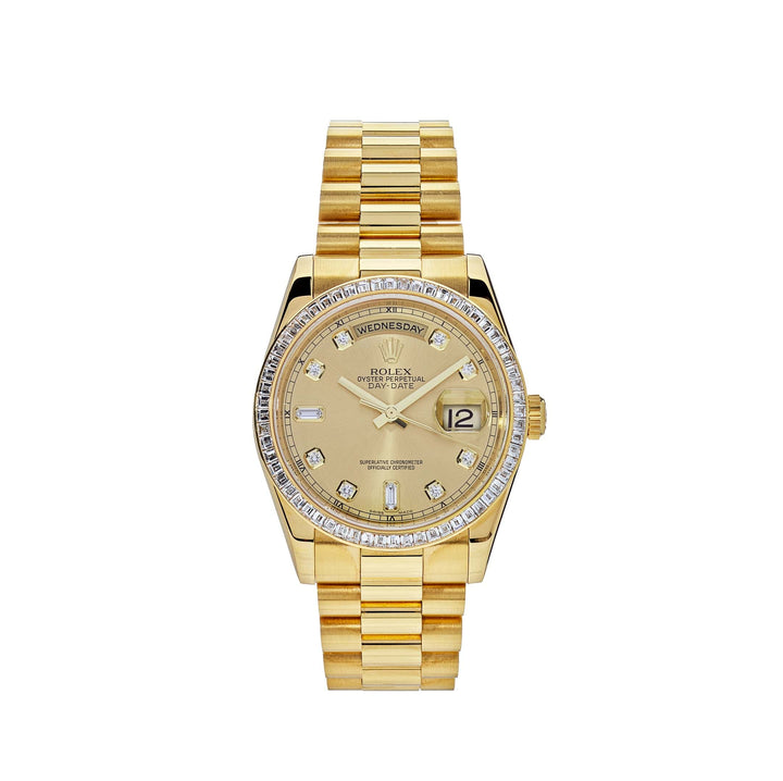 Rolex Day-Date 118398BR Yellow Gold Diamond Bezel Champagne Diamond Dial - View 4