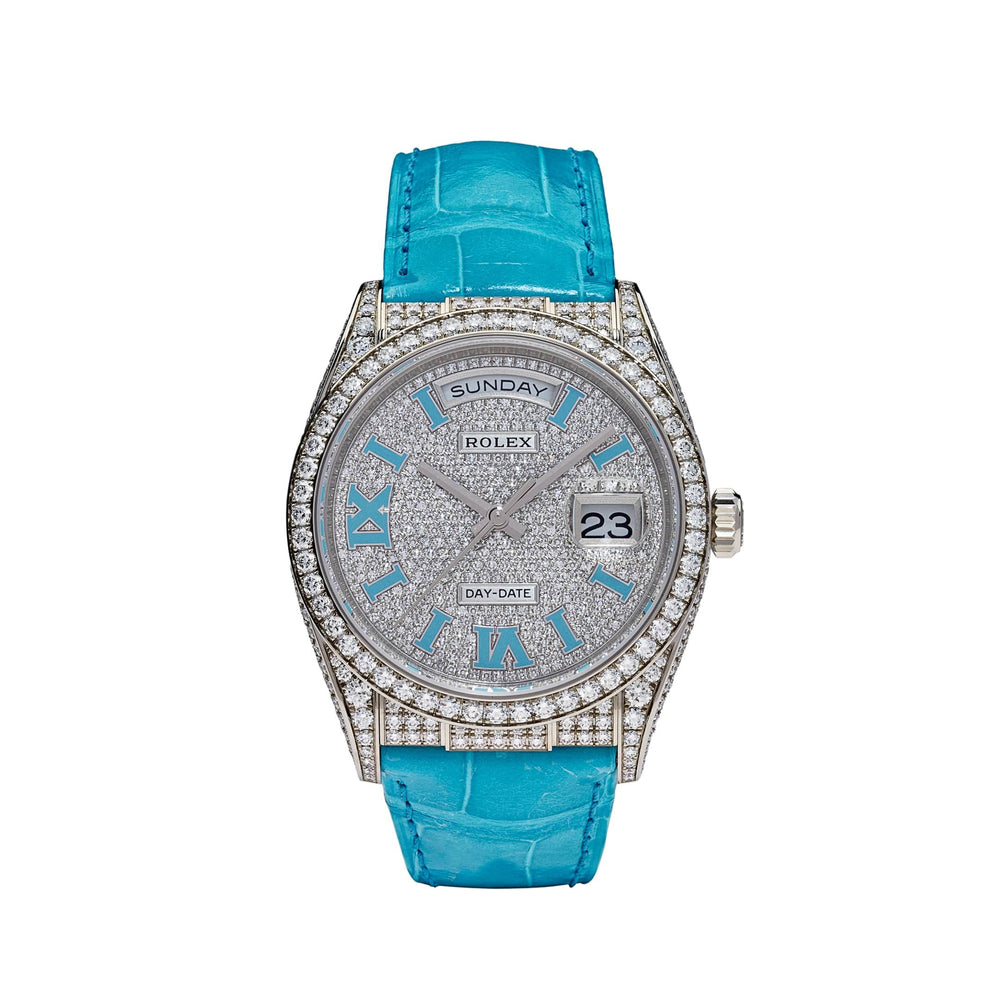 Rolex Day-Date 128159RBR White Gold Diamond Roman Dial (2021) - View 13