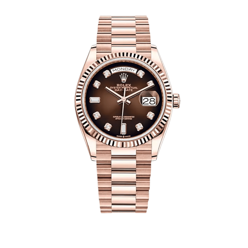 Rolex Day-Date 128235 Rose Gold Brown Diamond Dial - View 2