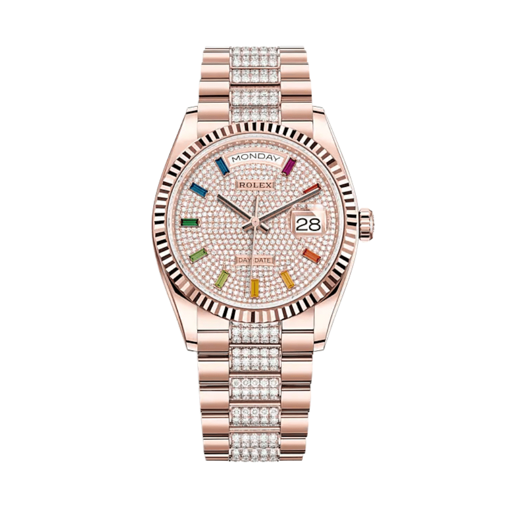 Rolex Day-Date 128235 Rose Gold Diamond Paved Dial - View 2
