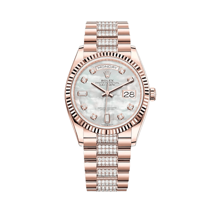 Rolex Day-Date 128235 Rose Gold Mother of Pearl Diamond Set - View 2