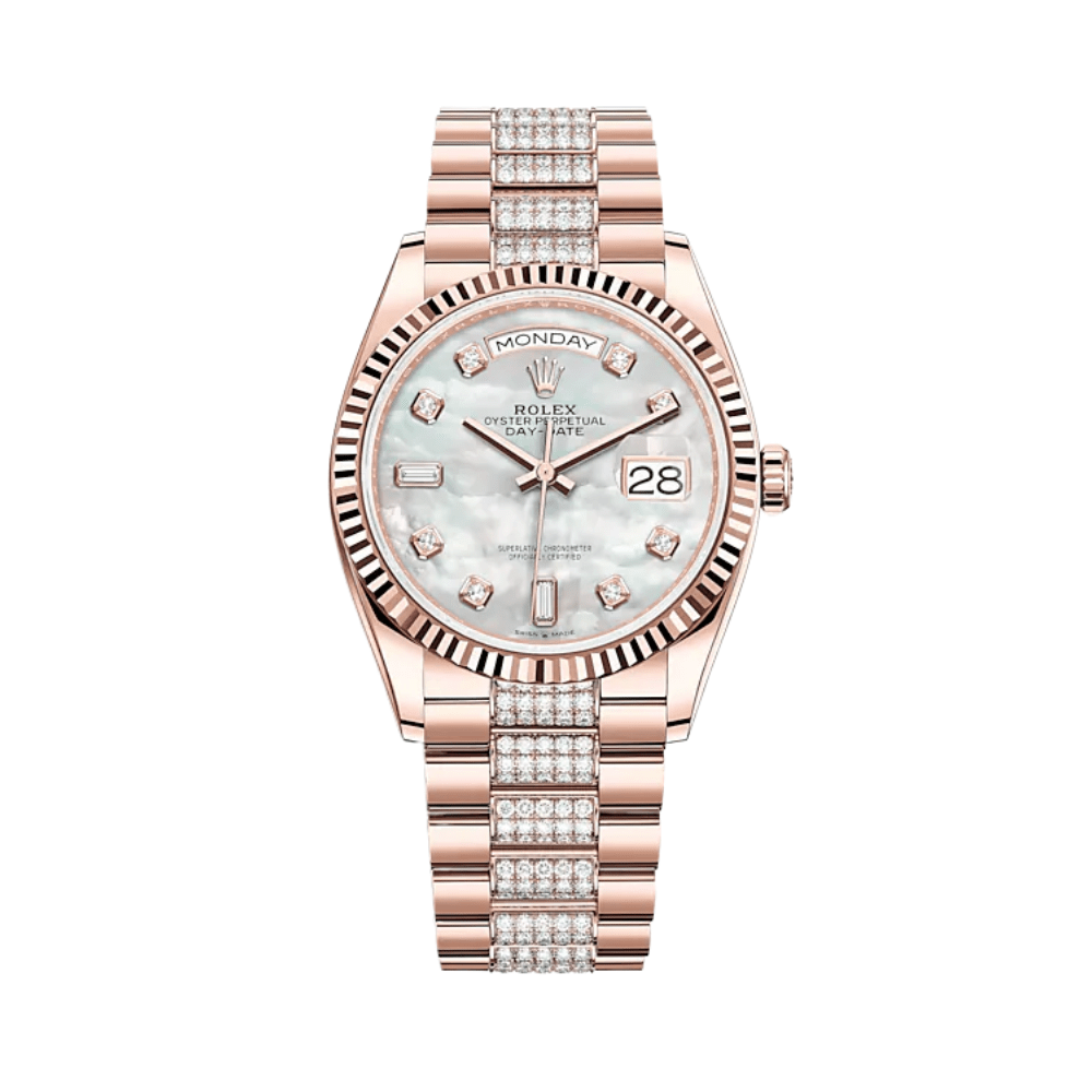 Rolex Day-Date 128235 Rose Gold Mother of Pearl Diamond Set - View 2