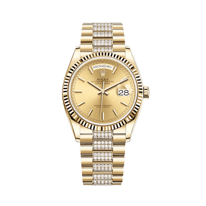 Rolex Day-Date 128238 Yellow Gold Champagne Dial Diamond Bracelet - View 2