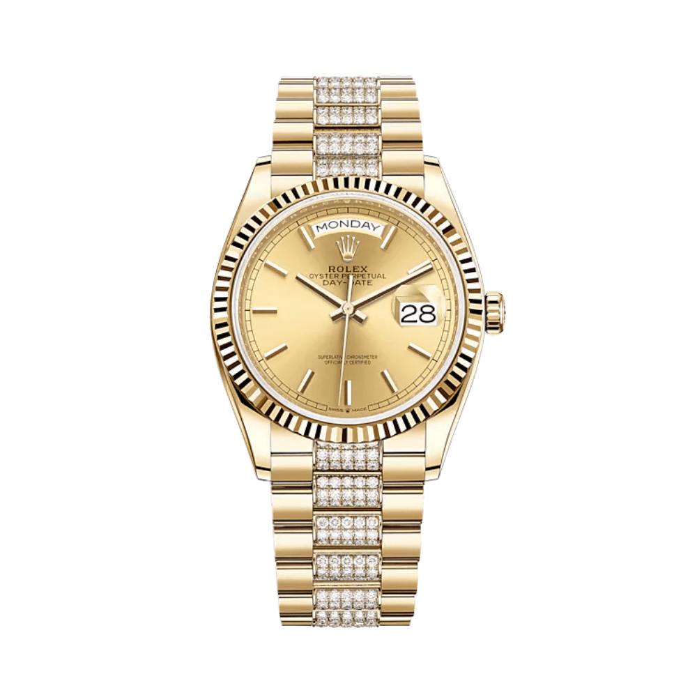 Rolex Day-Date 128238 Yellow Gold Champagne Dial Diamond Bracelet - View 2