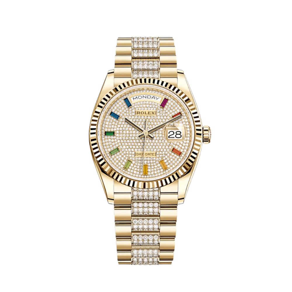 Rolex Day-Date 128238 Yellow Gold Diamond-Paved Rainbow Dial - View 2