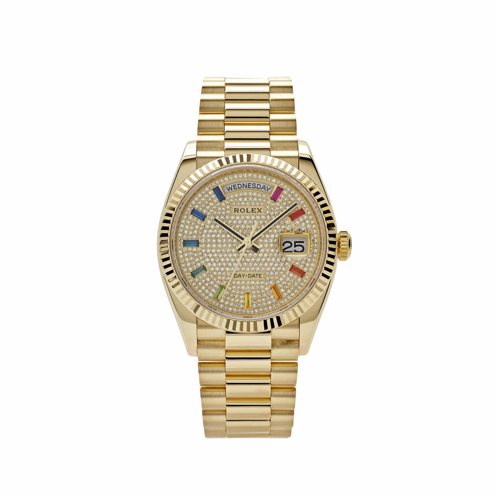 Rolex Day-Date 128238 Yellow Gold Diamond-Paved Rainbow Dial (2022) - View 12