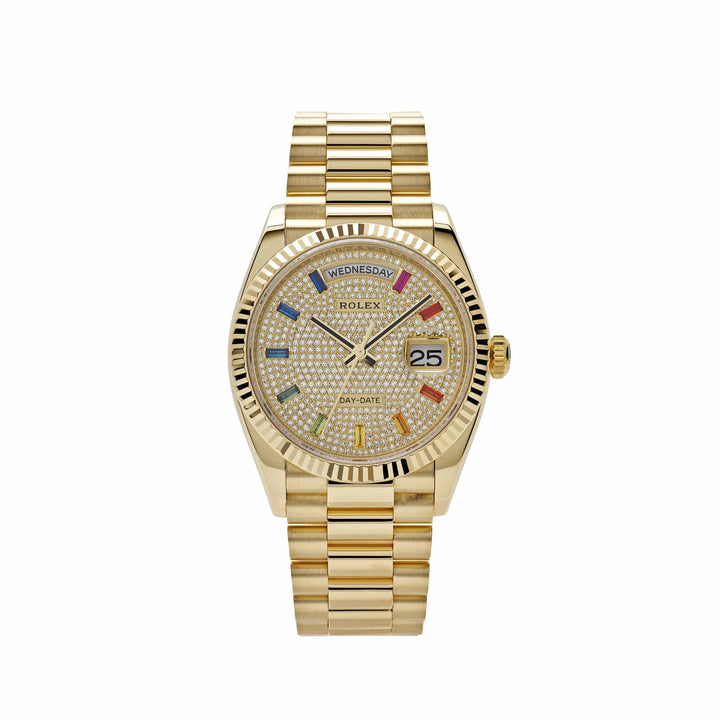 Rolex Day-Date 128238 Yellow Gold Diamond-Paved Rainbow Dial (2022) - View 12