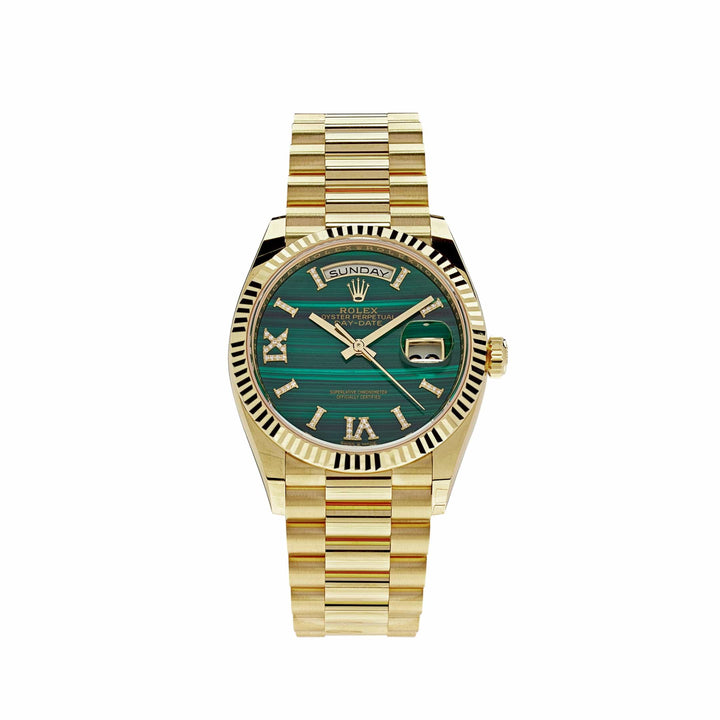 Rolex Day-Date 128238 Yellow Gold Green Malachite Roman Diamond Dial - View 8