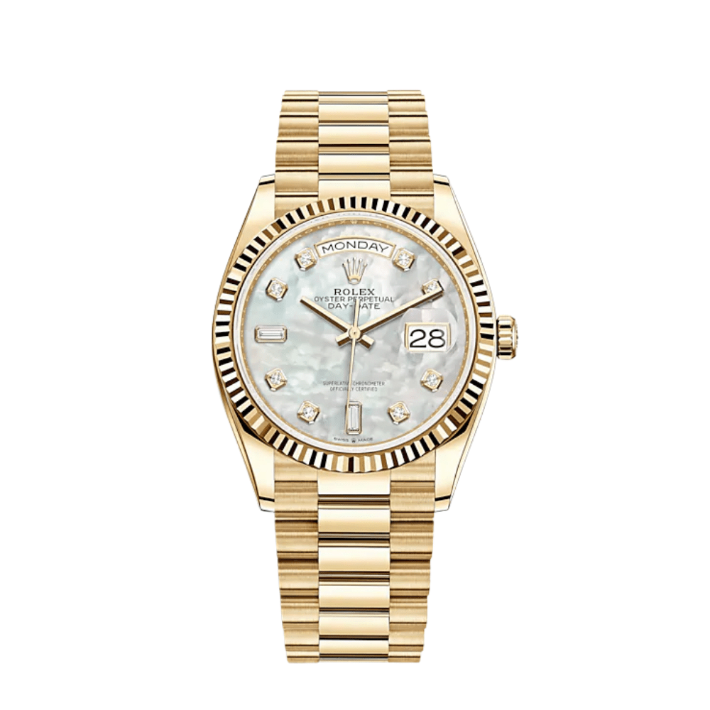 Rolex Day-Date 128238 Yellow Gold Mother of Pearl Diamond Dial - View 2