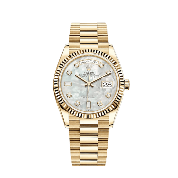 Rolex Day-Date 128238 Yellow Gold Mother of Pearl Diamond Dial - View 2