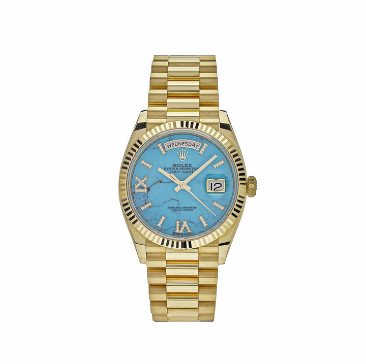 Rolex Day-Date 128238 Yellow Gold Turquoise Diamond Dial (2024) - View 4