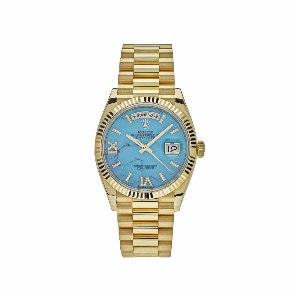 Rolex Day-Date 128238 Yellow Gold Turquoise Diamond Dial (2024) - View 4