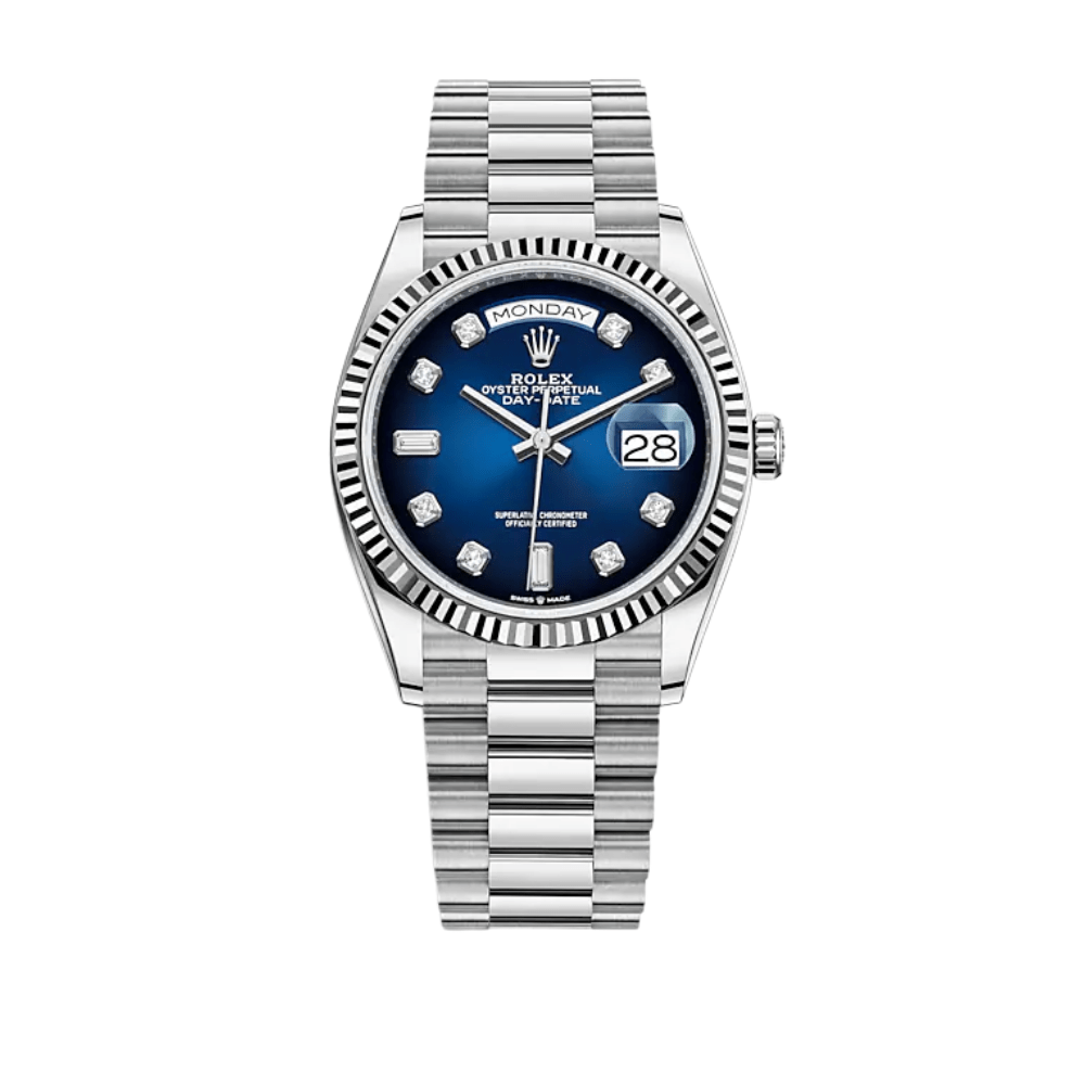 Rolex Day-Date 128239 White Gold Blue Ombre Diamond Dial - View 2
