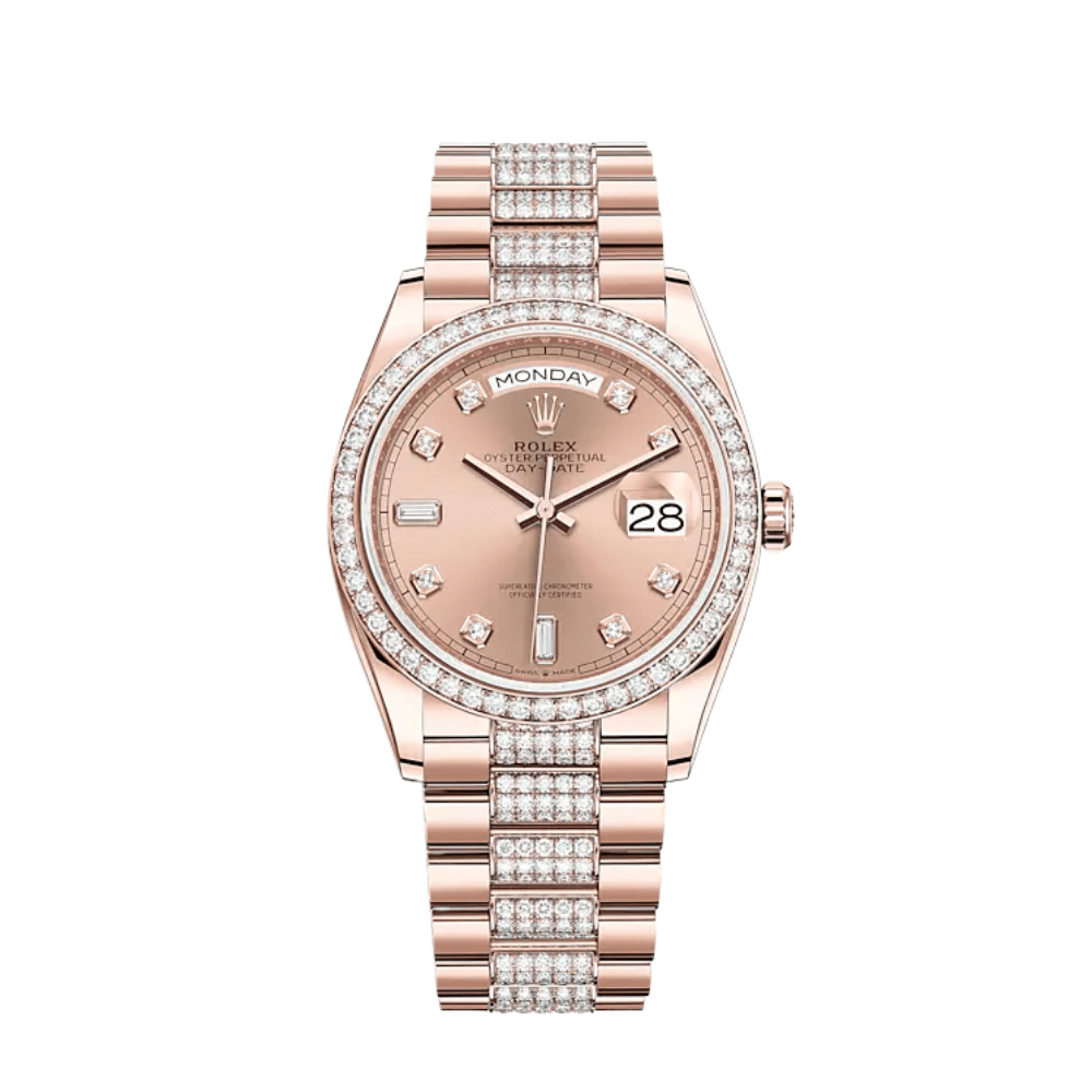Rolex Day-Date 128345RBR Rose Gold Diamond Bezel Rosé Diamond Dial - View 2