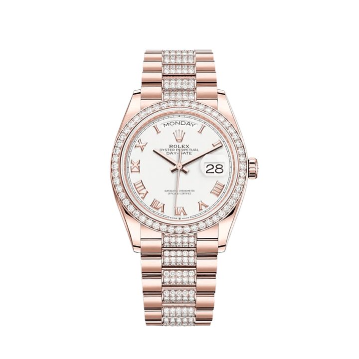 Rolex Day-Date 128345RBR Rose Gold Diamond Bezel White Dial - View 2