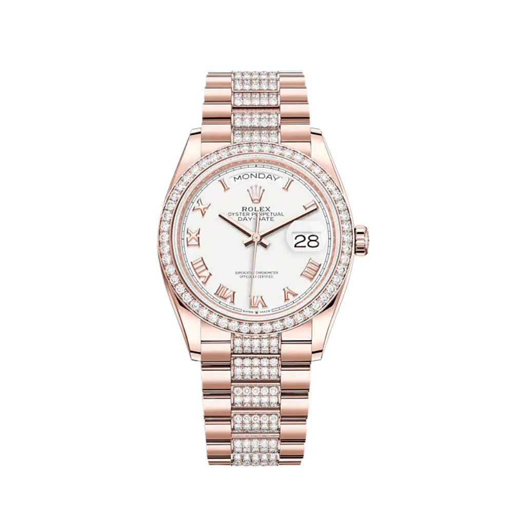 Rolex Day-Date 128345RBR Rose Gold Diamond Bezel White Dial - View 2